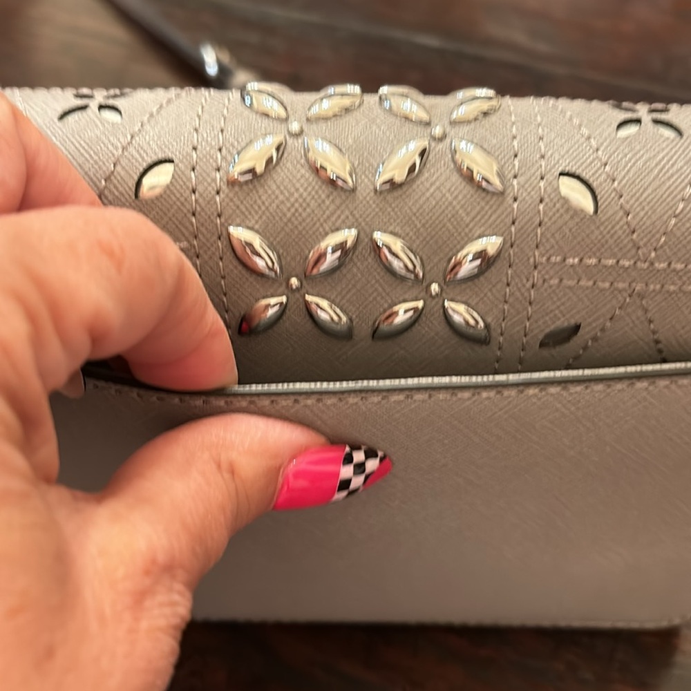 Michael Kors gray crossbody with silver beading & accents - Picture 6 of 7